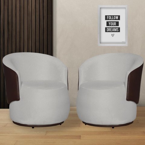 Kit 2 Poltronas Organica Beatriz Suede Branco C/ Composê Corano Marrom - Lm Decor