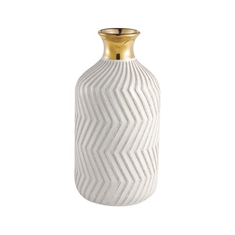Mini Vaso Decorativo Cerâmica Ranhuras 14cm X 7cm Mart:branco