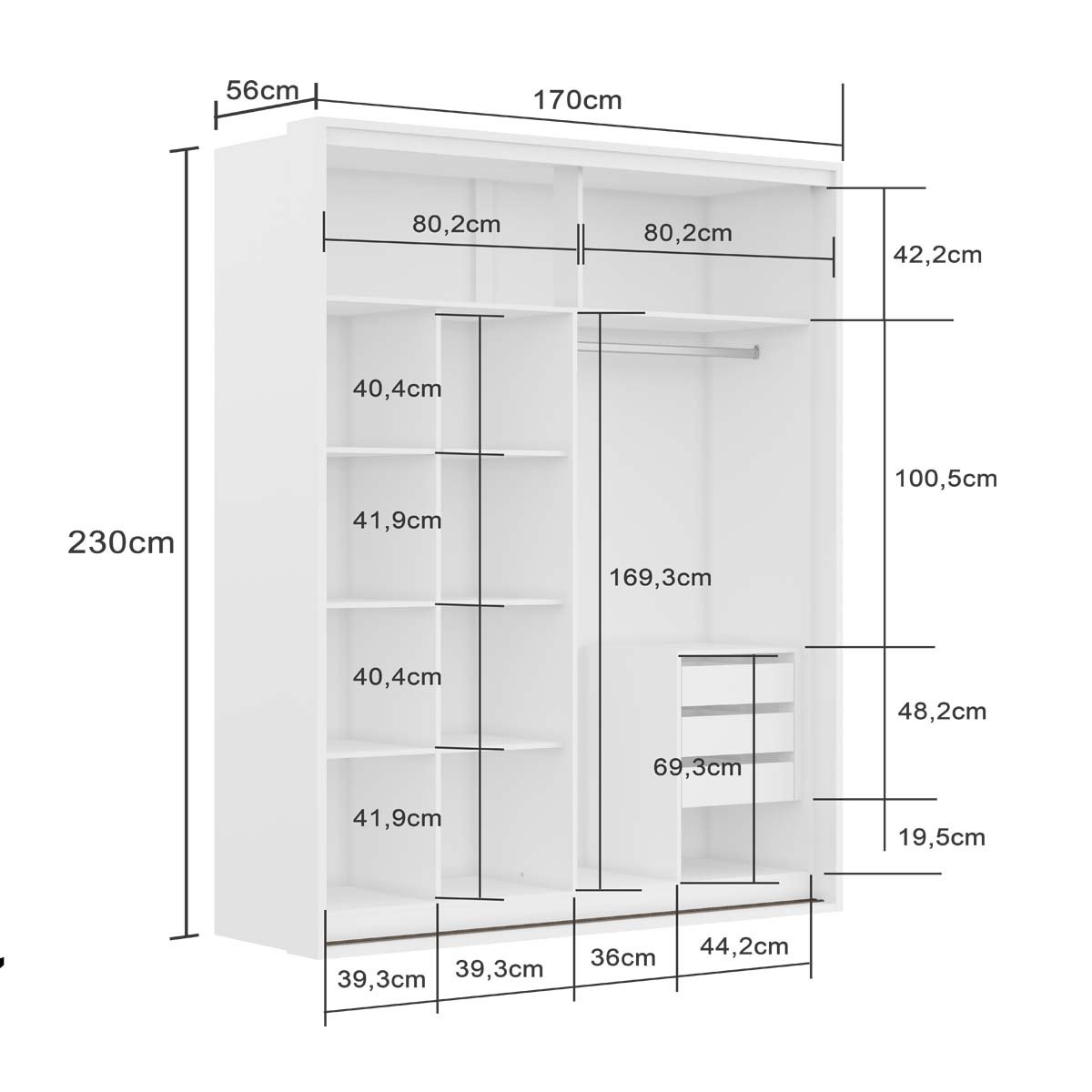 Guarda-Roupa Solteiro Qualita 2 Portas 3 Gavetas com Espelho 100% Mdf Carvalho/Off White - Belmax - 7