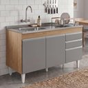 Ver imagem 3 de Balcão de Cozinha com Pia Inox Deslocada 120cm Ávila Castanho/Cinza L03 - Mpozenato