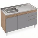 Ver imagem 1 de Balcão de Cozinha com Pia Inox Deslocada 120cm Ávila Castanho/Cinza L03 - Mpozenato