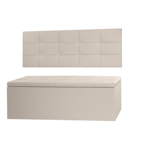 Kit Cabeceira Painel e Calçadeira Baú Queen 1,60m Roma Material Sintético Bege Sky Mobile