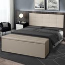 Ver imagem 2 de Kit Cabeceira Painel e Calçadeira Baú Queen 1,60m Roma Material Sintético Bege Sky Mobile