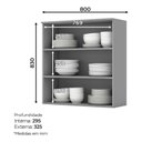 Ver imagem 3 de Armário Aéreo 2 Portas de Vidro 80 cm Americana Cinza – Henn