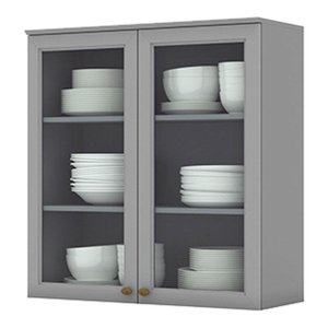 Armário Aéreo 2 Portas de Vidro 80 cm Americana Cinza – Henn