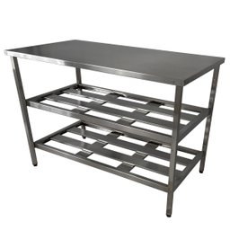 Mesa Aço Inox Industrial 140x70x90 Cm Prateleira Dupla Fenestrada Nortinox - 1