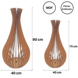 Vaso de Chão Decorativo Grande Gotas de Orvalho Mdf:mdf Cru/kit com 2 - 90x40cm e 75x40cm - 2