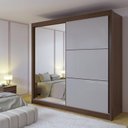 Ver imagem 1 de Guarda-Roupa Casal com Espelho 100% MDF 2 Portas Correr 6 Gavetas Castanho/Off White Coliseu