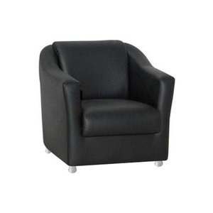 Poltrona Decorativa Biane Couro Preto Pés Cromado Ms Decor