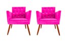 Ver imagem 2 de Kit Quarto Cabeceira de Cama e Calçadeira Baú e Poltronas Botão de Strass Suede Pink