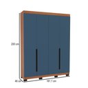 Ver imagem 4 de Guarda-roupa Solteiro Madrid 4 Portas 4 Gavetas Azul/freijó - Politorno