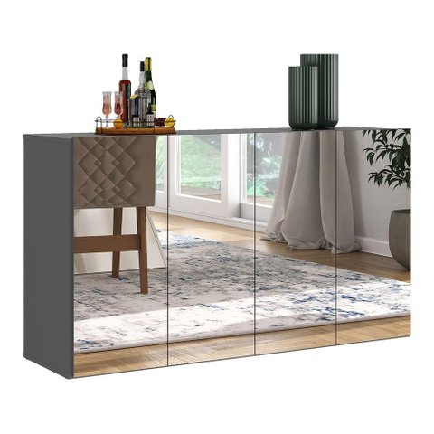 Aparador Buffet 4 Portas com Espelho Vegas Multimóveis V3558 Grafite