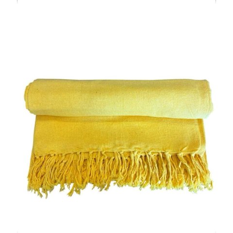 Manta em Algodão 1,80 x 2,30 Amarelo - Manta Rústica para Sofá - Colcha Cama Solteiro