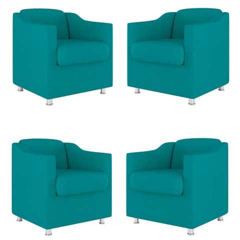 Kit 04 Poltronas Tilla Consultório Dentista Recepção Sala Cor:azul Turquesa