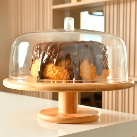 Boleira de Bambu Grande C/ Tampa de Acrílico 27,5cm - ou