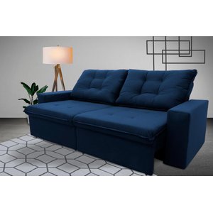 Sofá Retrátil/Reclinável Malta 2,00m Suede Velut Azul c/ Molas no Assento - King House