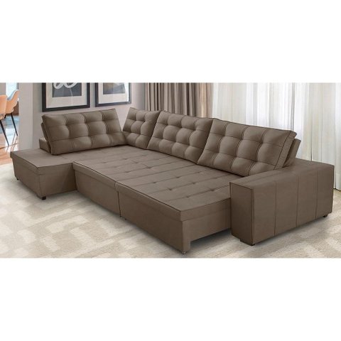 Sofá de Canto Esquerdo Jacke Retrátil e Reclinável com Molas Suede 3,40x2,00 Adonai Estofados