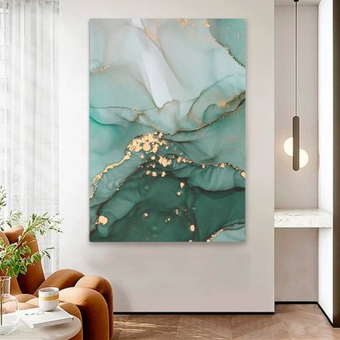 Quadro Decorativo em Canvas Abstrato Mármore Safira TaColado Moldura Flutuante 4,5cm Freijó 60 x 40c