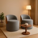 Ver imagem 2 de Kit 2 Puff Redondo Curvo Orgânico com Encosto Confortável Resistente Composé Suede Corino