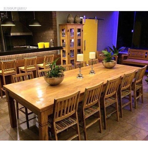 Conjunto Mesa e Cadeiras Rústicas Made Wood 12 Lugares
