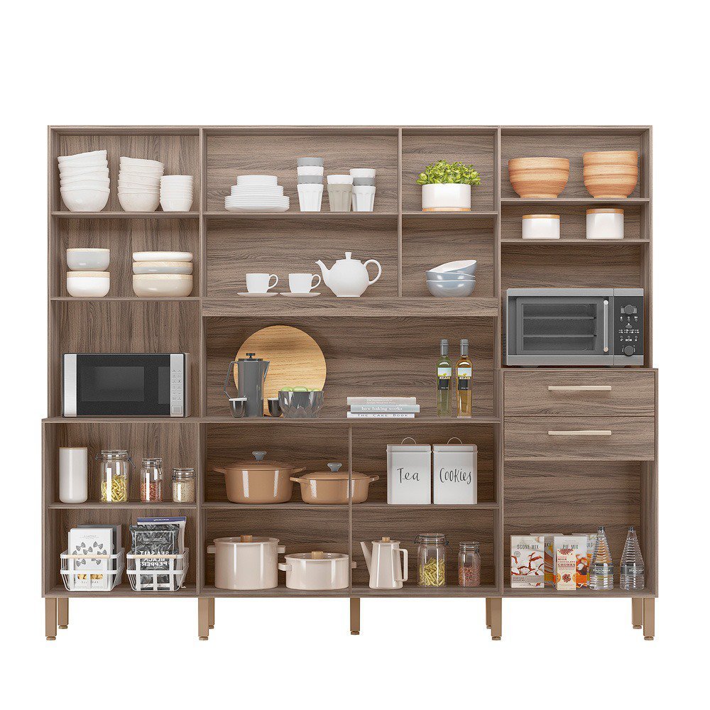 Kit Cozinha Hortelã 8 Portas Carvalho Nature/Off White Cristal