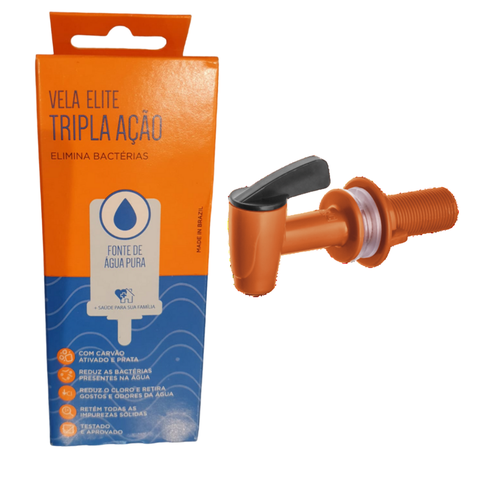 Kit 01 Un Vela Elite Tripla Ação + 01 Un Torneira Herc para Filtro Alavanca Manual