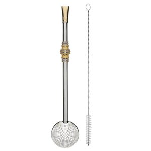 Bomba de Chimarrão Inox 24cm com Anel Trabalhado Bojo Mil Furos Escovinha Bortonaggio