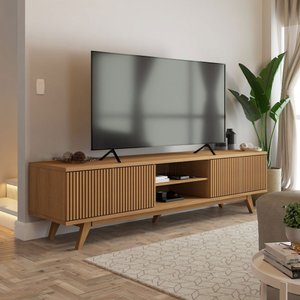Rack para Tv até 75 Polegadas Silver 4 Portas 1 Prateleira Ripado Cinamomo - Panorama Móveis