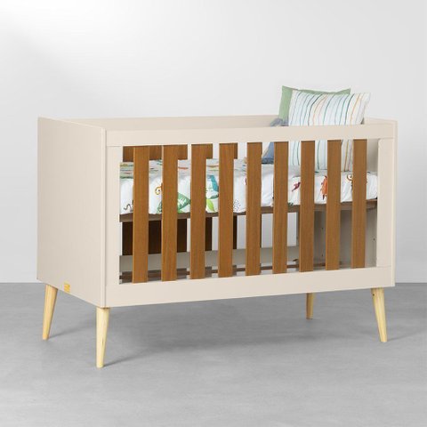 Berço Mini Cama Noah com Pés Retrô Natural - Areia e Savana Abra Cadabra