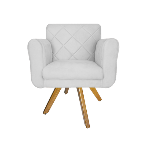 Poltrona Decorativa Com Base Giratória De Madeira Recepção Isabella Suede Branco - LM DECOR