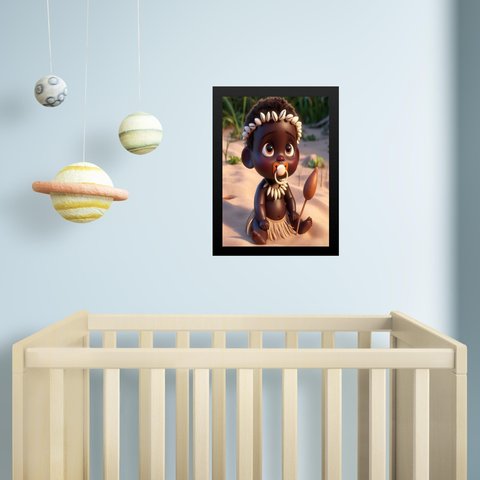 Quadro Infantil Orixá Baby Obaluaê 24x18cm:moldura Preta