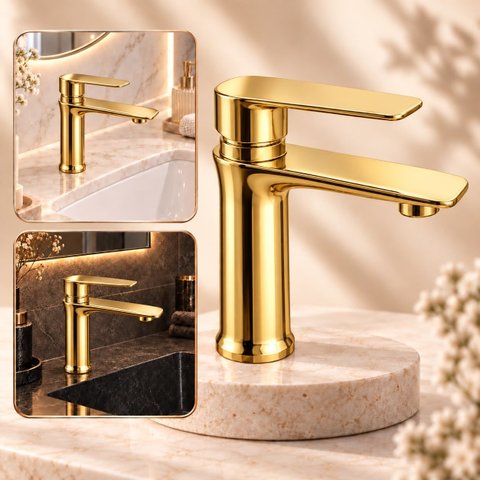 Torneira Lima Dourada Baixa Aço Inox 304 Premium Goldenx