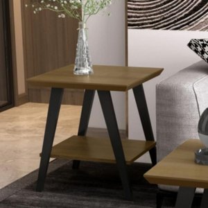 Mesa Lateral com Pés em Madeira Ane Freijó/preto