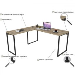 Mesa para Escritório de Canto em L Win Carvalho - Pnr Móveis - 4 Mesa para Escritório de Canto em L Win Carvalho - Pnr Móveis - 4