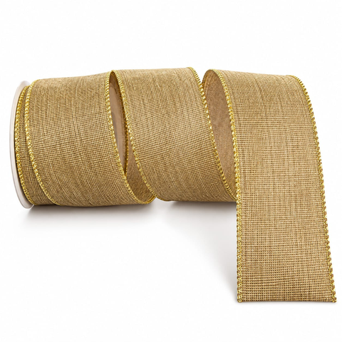 Fita Aramada Juta Caqui - Fendi Rústica Brilho Dourado Comp 9.14m