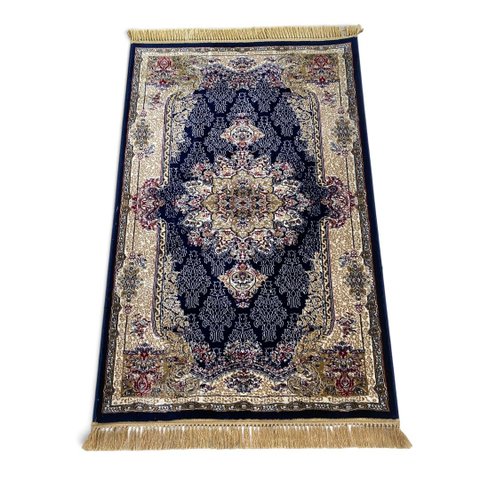 Tapete Persa Royal Azul Marinho 100x150cm Fio Acetinado - Decoração para Quarto e Sala