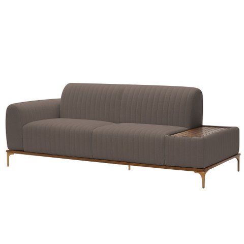 Sofá Molino 3 Lugares 210cm C/mesa Auxiliar Esquerdo Pés Ouro.f Bouclé Marrom - Nexta Casa