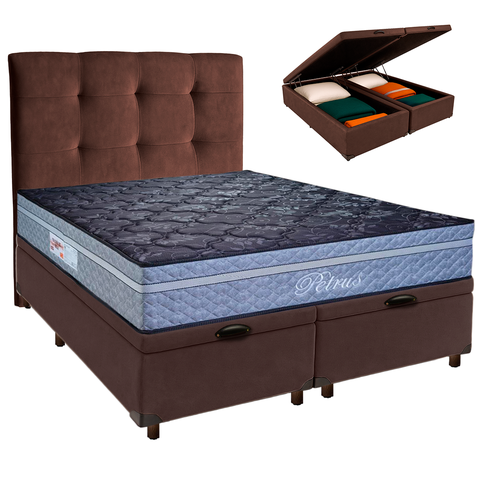 Kit Cama Box Bau + Cabeceira + Colchão Queen Molas Ensacadas - Petrus - Paropas