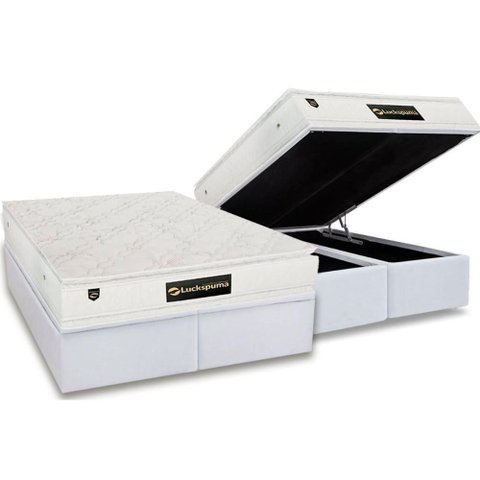 Cama Box Baú King: Colchão Molas Ensacadas Luckspuma Satisfaction Plus White + Base Crc Courano