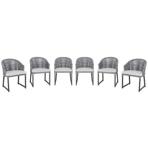 6 Cadeira Noronha Aluminio Micro Pintura Preta, Tr. Telinha Corda Nautica Grafite, Estofado - Cinza