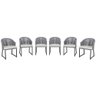 6 Cadeira Noronha Aluminio Micro Pintura Preta, Tr. Telinha Corda Nautica Grafite, Estofado - Cinza - 1
