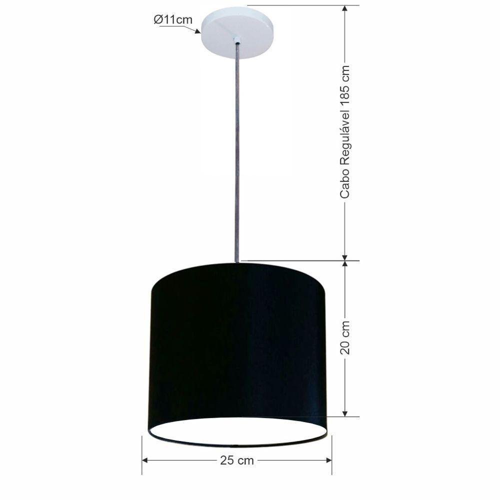 Luminária Pendente Vivare Free Lux Md-4107 Cúpula em Tecido 25x20cm Preta da Canopla Canopla - 3