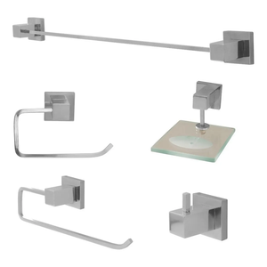 Kit Acessórios P/ Banheiro Metal 5 Peças Luxo Quadrado POLIDO
