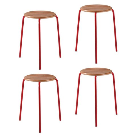 Kit 4 Banquetas para Cozinha com Base de Aço Cumbuca Vermelho/Nature