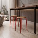 Ver imagem 2 de Kit 4 Banquetas para Cozinha com Base de Aço Cumbuca Vermelho/Nature