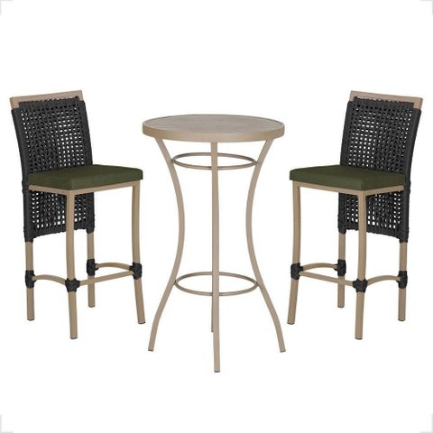 Mesa Bistro e 2 Banquetas Roma Fendi Corda Náutica 13 Preta