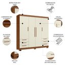 Ver imagem 3 de Guarda Roupa Casal 192cm 4 Portas 6 Gavetas Itajaí Jatobá/Areia S01 - Mpozenato