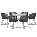 Ver imagem 1 de Mesa com 6 Cadeiras de Jantar Roma 120cm e Noronha em Alumínio Fendi Corda Náutica Estofado 12 Trama