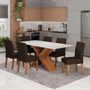 Ver imagem 2 de Conjunto de Mesa Sala de Jantar Tampo com Vidro 1,80m Grécia 6 Cadeiras Trieste Dobuê Madeirado/