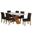 Ver imagem 1 de Conjunto de Mesa Sala de Jantar Tampo com Vidro 1,80m Grécia 6 Cadeiras Trieste Dobuê Madeirado/